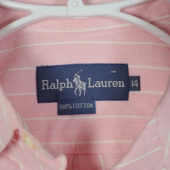 Polo Ralph Lauren Button Shirt Women's Size 14 Pink Oxford Stripe Crown Crest - Picture 4 of 7